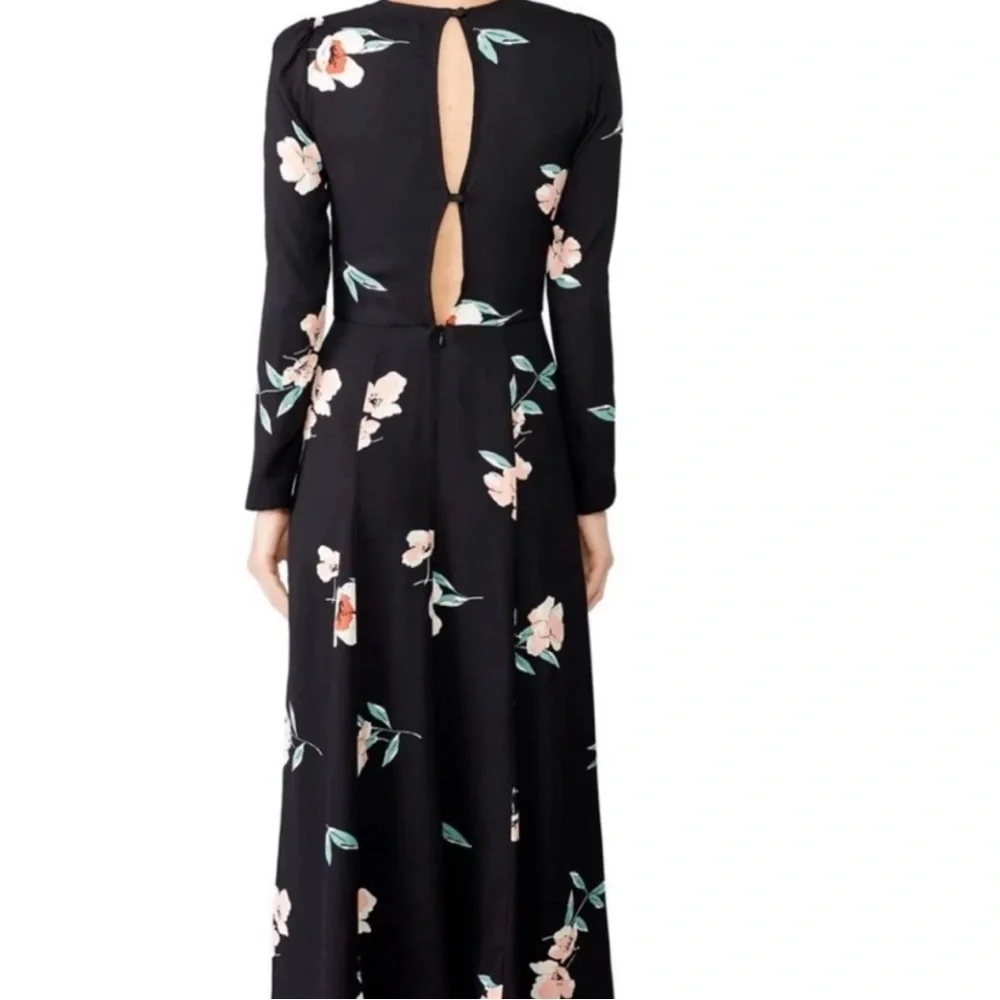 Reformation Vanessa Floral Ornament Rayon Blend Slit Longsleeve Dress Size 4
